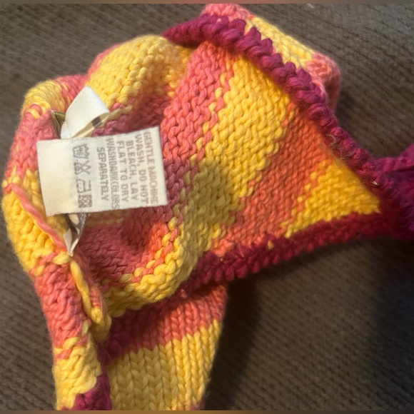 Kiwi Industries Organic Knit Hat with Pom Pom Pink and Yellow Stripe - Picture 3 of 3